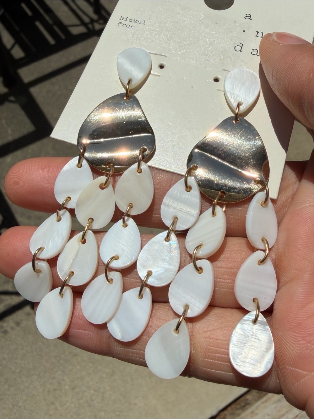 3 Tier Chandelier Mother of Pearl Earrings - A New Day™ Gold White NWT